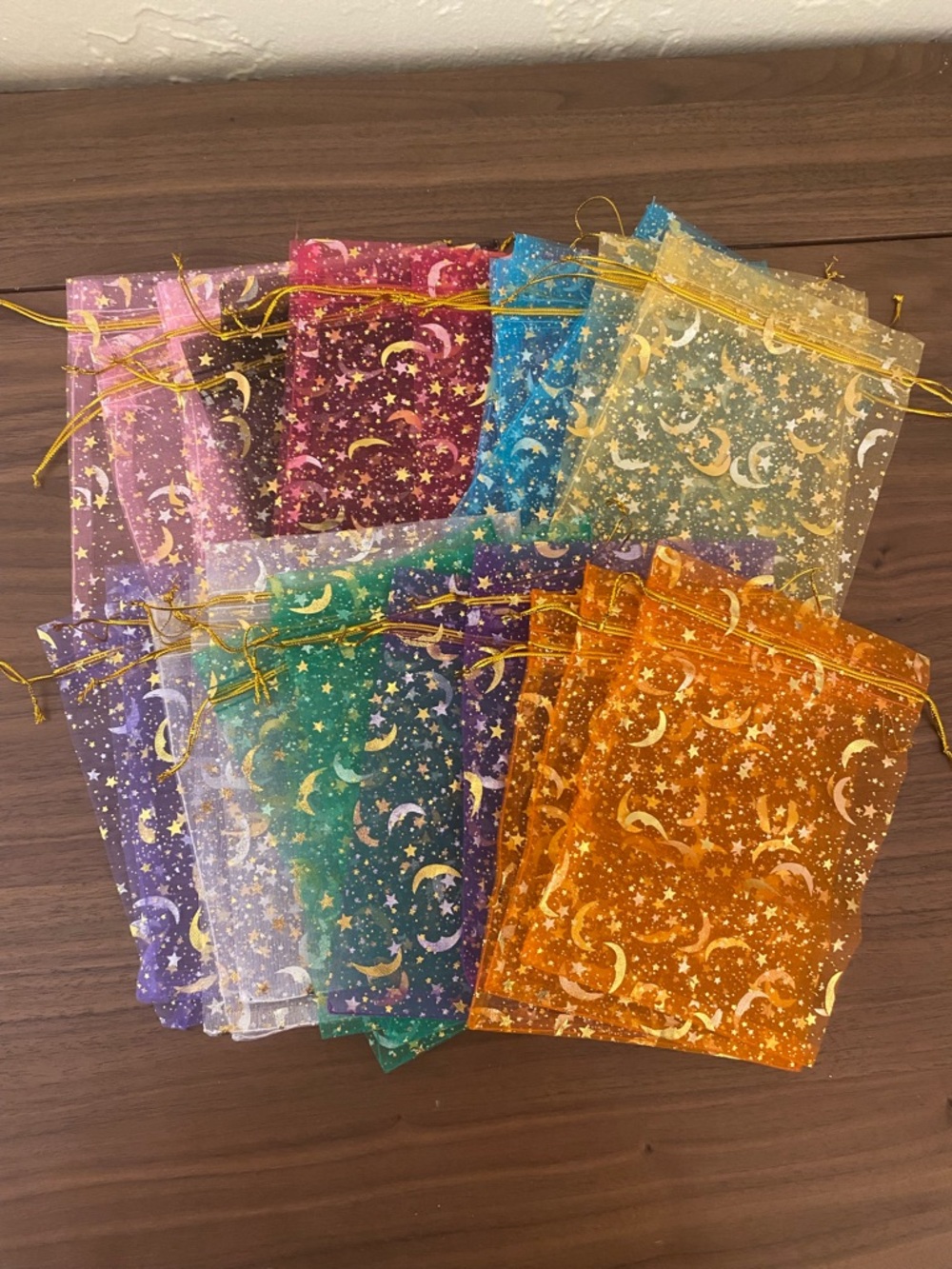 Decorative Moon & Star Organza Drawstring Gift Bags - 25 Mix Colors 5 x 7 - Picture 1 of 3